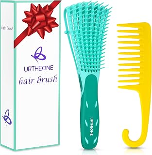 Detangling Hair Brush,Hair Detangler Brush and Wide Tooth Comb Set for Black Natural Curly Wet Dry Thick Straight Long Hair, Afro American Type 3a-4c, Comfortable Grip,Easy to Clean, Durable