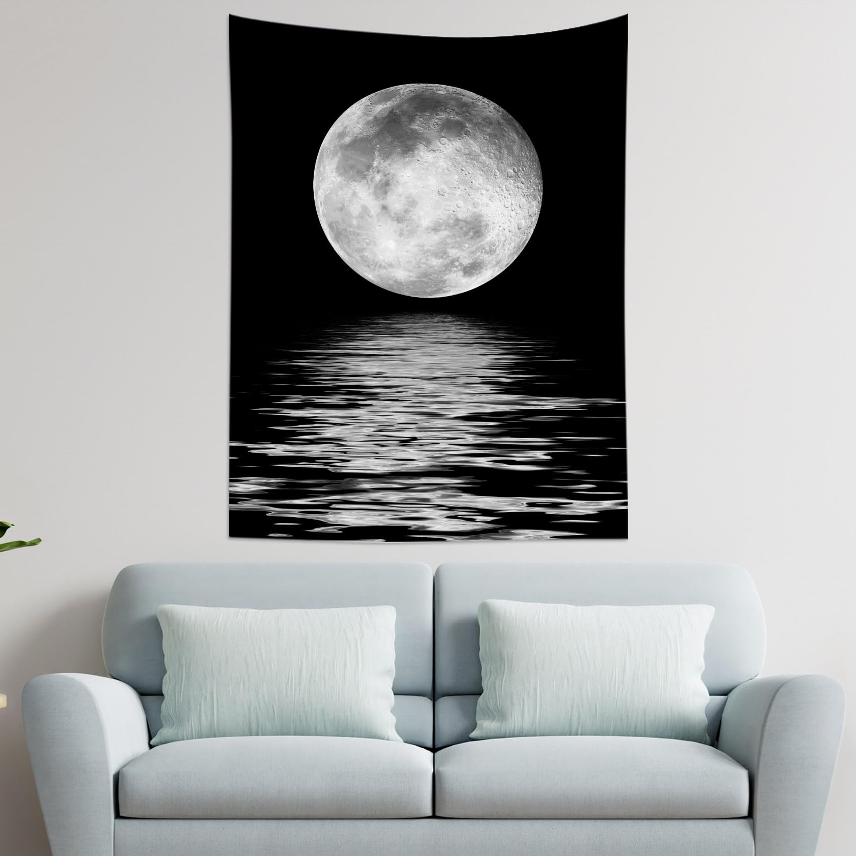 Tapestry Murale Lion Noir Et Blanc Lune étoilée - 150x100cm, Polyester, Décoration Chambre Salon
