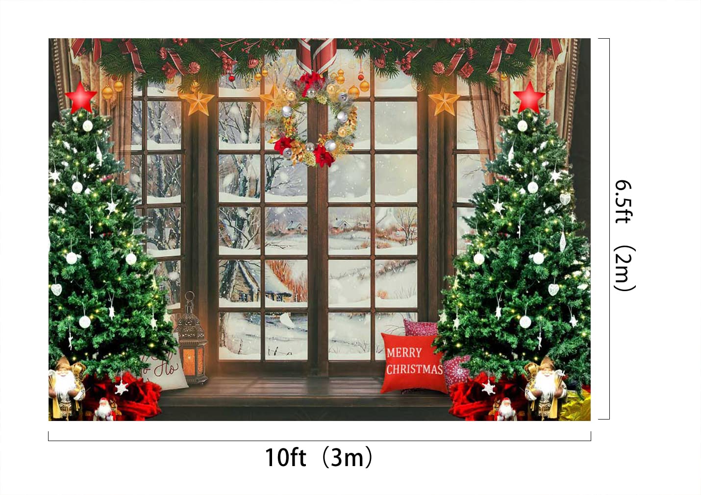 Kate Christmas Decoration Background 3 * 2m X-mas Shop Window Decoration Props Family Portrait Photo Booth Winter floor-to-eiling Windows Snow Scene Large Merry Christmas Backdrop - Image 3