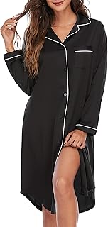 Silk Satin Nightgown Button Down Nightshirt Long Sleeve Pajama Top Boyfriend Sleepshirt Nightdress for Women