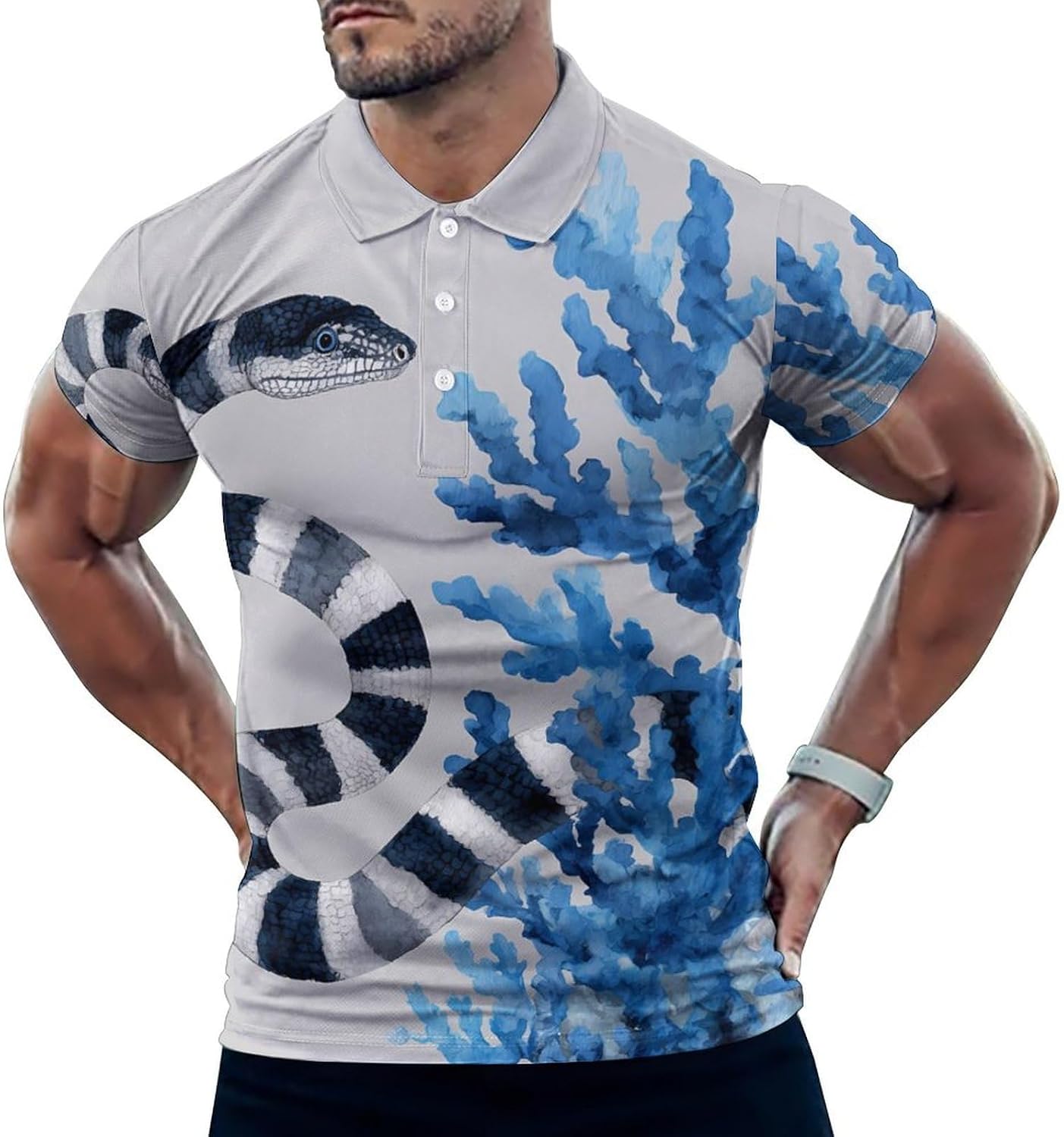 Sea Snake Swimming Golf Polo Shirts for Men Casual T Shirts 5X-Large