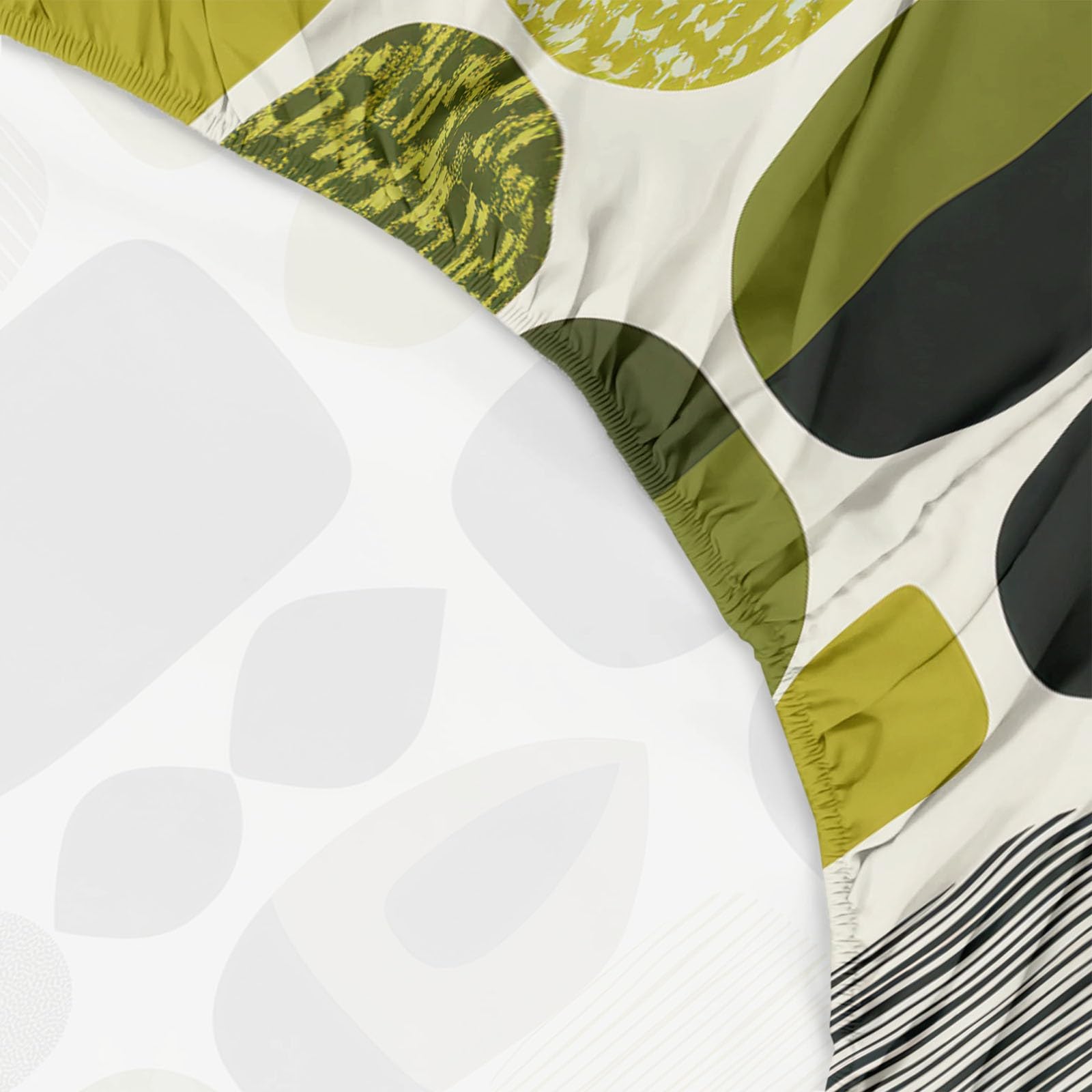 Drap-Housse Microfibre Doux 160 x 200 cm Blocs Géométriques De Style Médiéval Housse de Matelas Respirante Anti-Glisse avec 2 Taies d’Oreiller, Grand Bonnet 30cm, Vert Olive