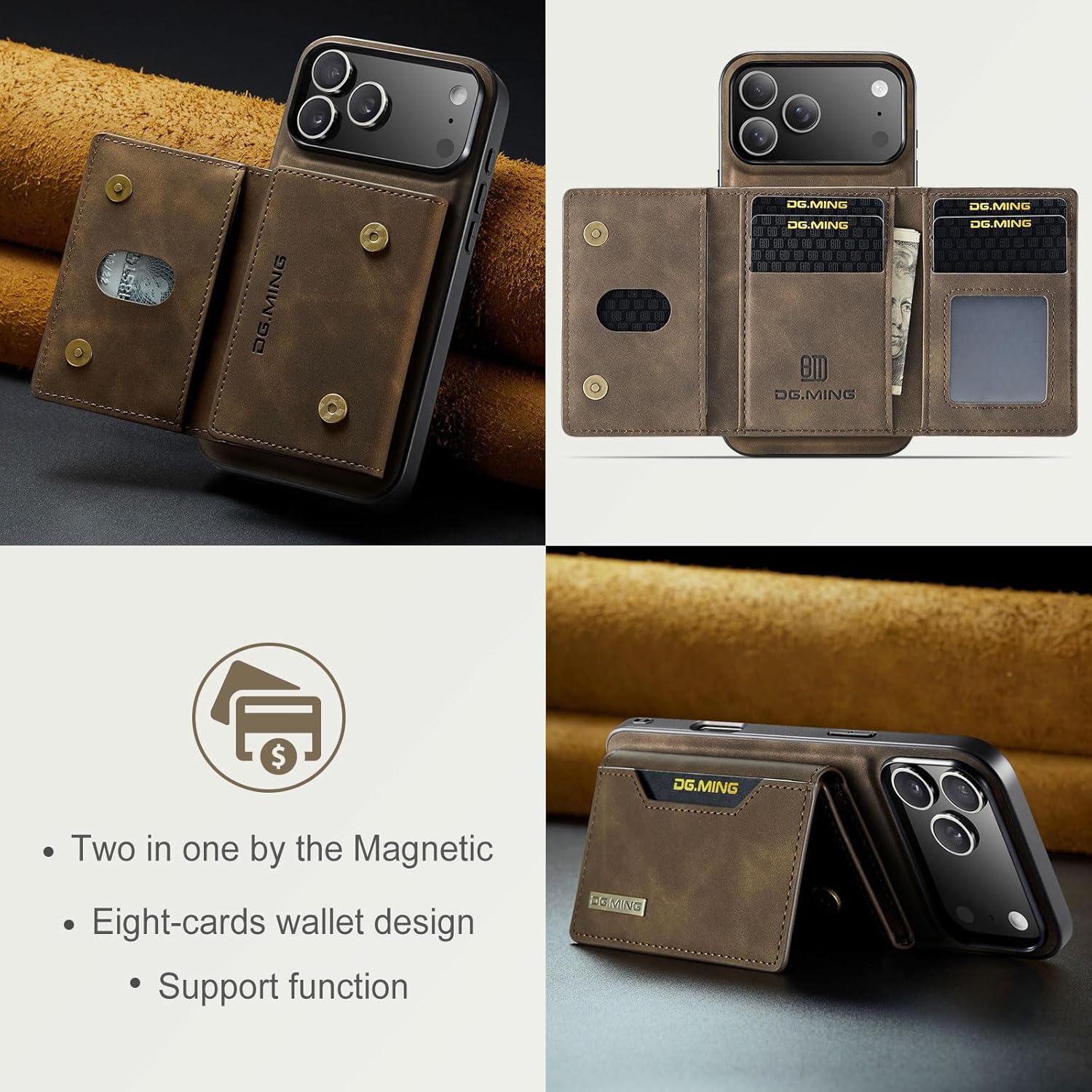 SZHAIYU 2 in 1 Detachable Wallet Phone Cases Compatible with iPhone 17 Pro Max Case with Card Holder Men 6.9'' Magnetic Leather Cover (Coffee, iPhone 17 Pro Max)