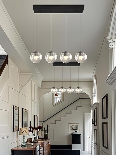 Miniatura 274 de Escalera LED de 10 luces LED moderna con globo de cristal, lámpara colgante grande para techos altos, accesorios de iluminación de entrada, villas y