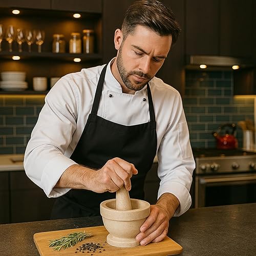 Miniatura 7 de Juego de mortero y mortero de piedra de mármol natural Evco International Guacamole Molcajete Bowl especias de cocina hierbas molino de pesto 4