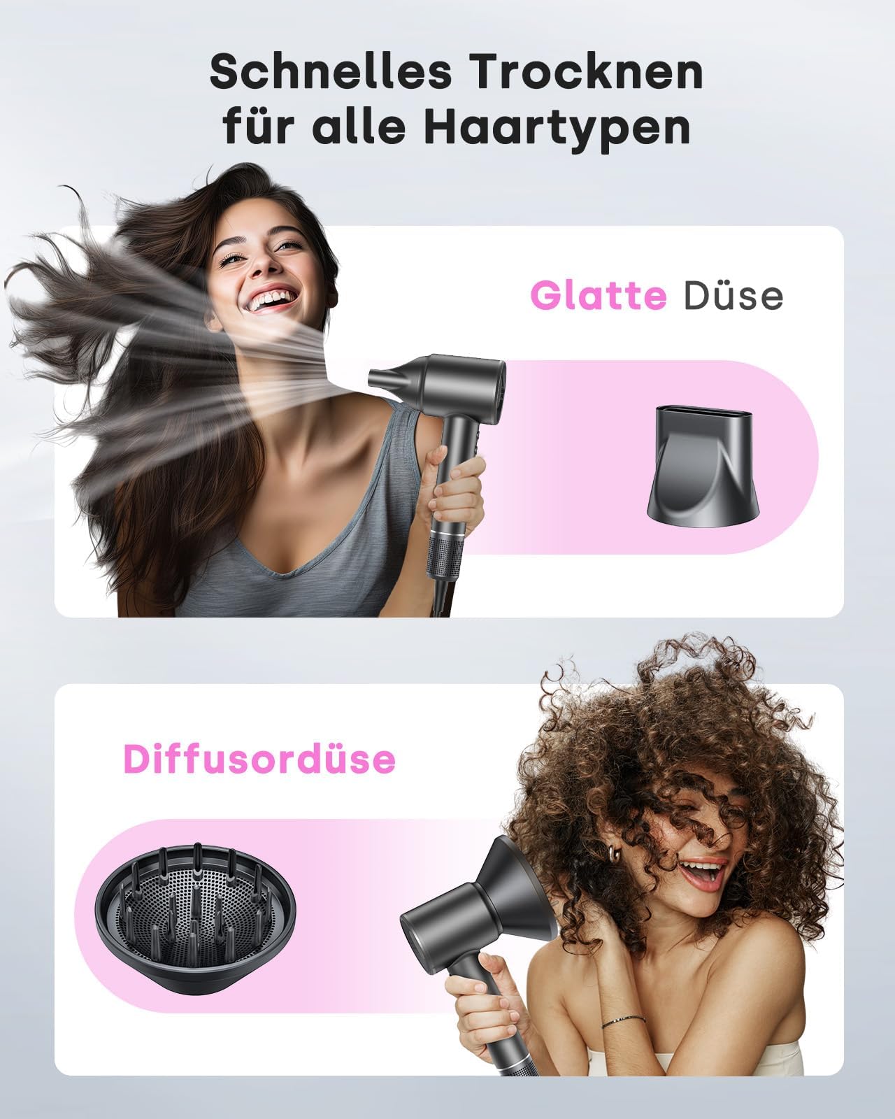 Bopcal Föhn mit Diffusor, 120000 U/min High-Speed Ionen Haartrockner mit 500 Millionen Negative Ionen für Schnelles Trocknen, Professioneller Reise fön für Hause, Salon, Geschenk, 12 Modi