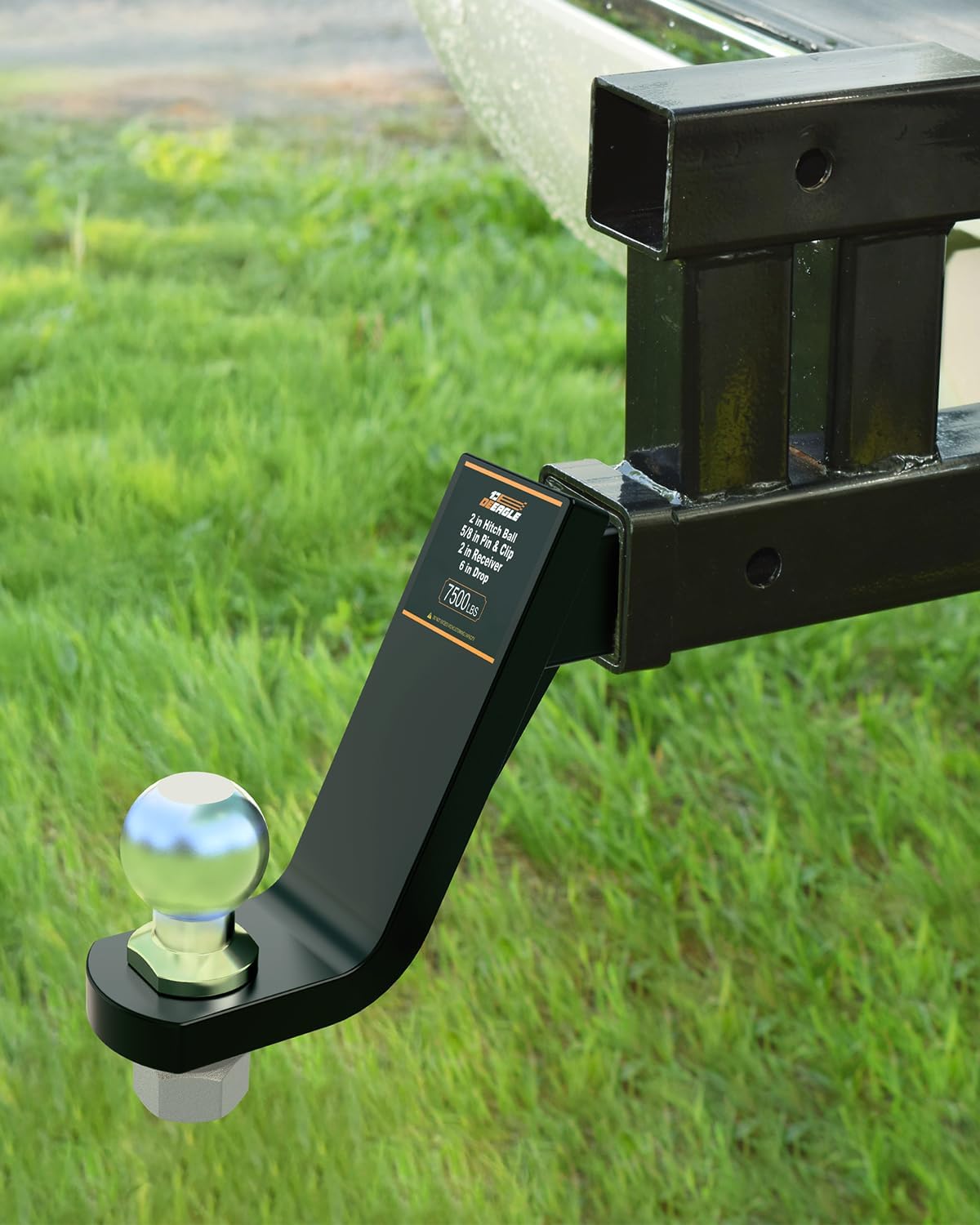 DEEAGLE 2 in Ball Hitch with Pin, Solid Steel Receiver Hitch, Fits 2 in Receiver, 7500lbs, 6 in Drop
