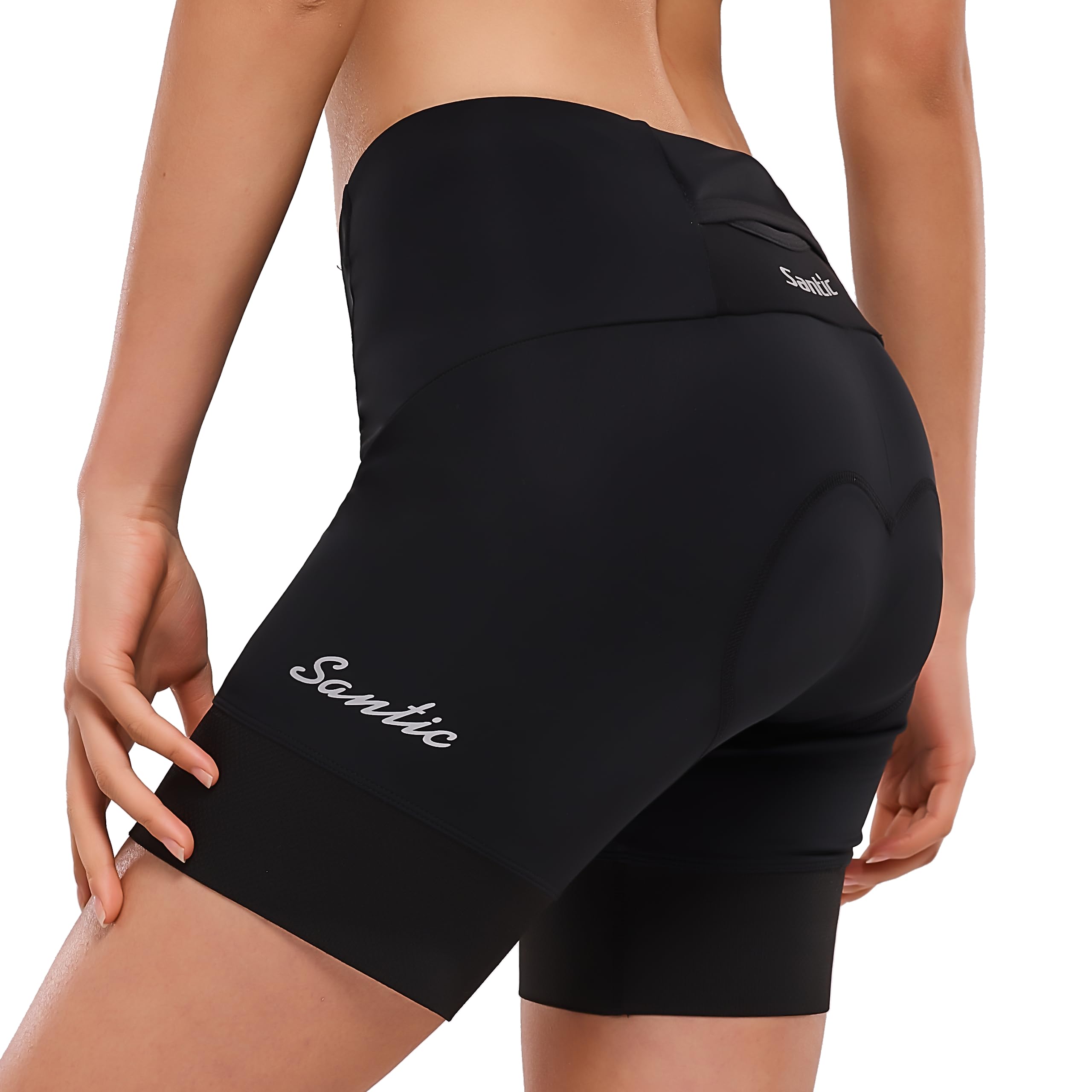 SanticCycling Shorts Womens 4D Padded Bike Shorts High Waisted Biker Shorts with Pockets