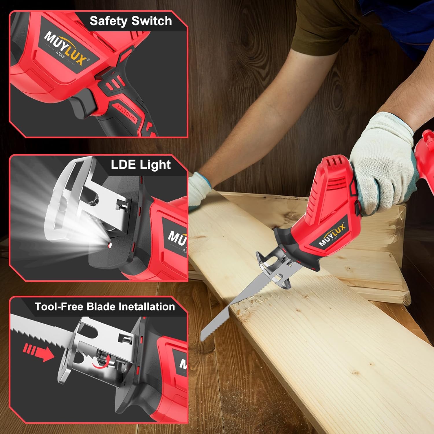Cordless Reciprocating Saw, Electric Saw with Battery and Charger, 20V Battery Power Saws, 0-3500 SPM Variable Speed, Tool-Free Change, 4 PCS Blades for Wood PVC Metal Pipe Tree Cutting, 2 Batteries