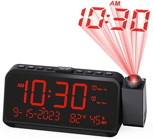 Miniatura 2 de Roxicosly Reloj despertador de proyección dígitos blancos proyección roja+despertador súper fuerte con agitador de cama 2 unids