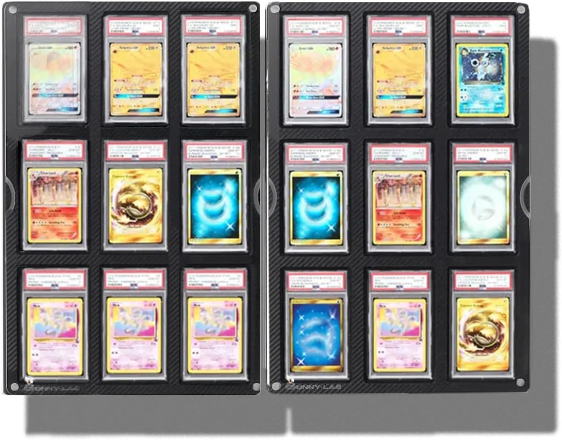 PSA Slab Display Wall Mount with Acrylic Window Included - Fit PSA & CGC SLabs | Graded Card Slabs | Graded Guards | Slab Mags - Black Carbon Fiber Color | 9-Slots