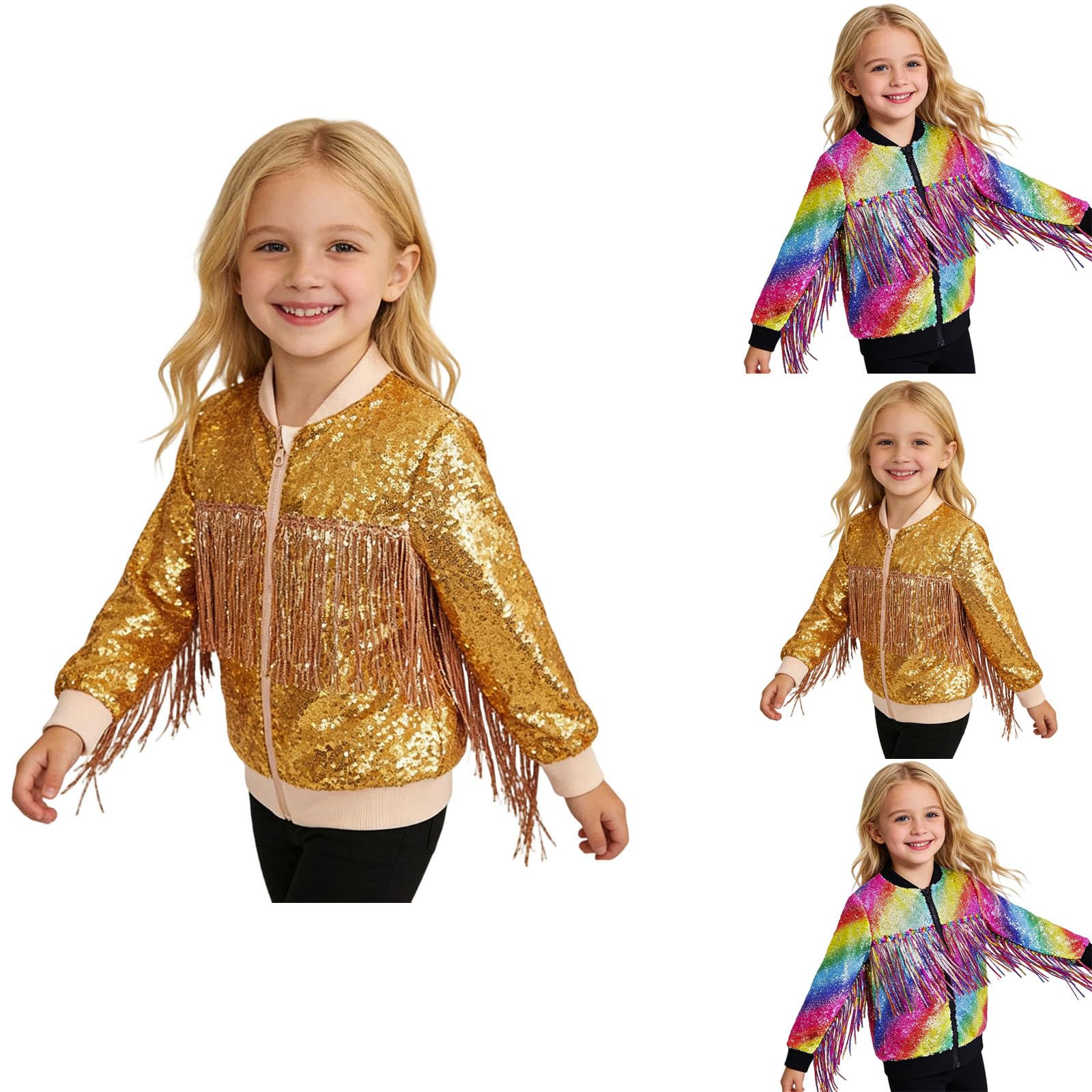 Ragazze Nappe Giacche con paillettes per bambini, bomber con brillantini, capispalla a maniche lunghe, abbigliamento di compleanno, casual, cappotti invernali per bambini