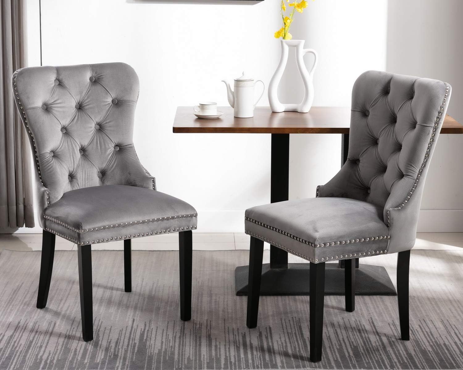 Buy Cimoo Velvet Upholstered Dining Chair Comfortable Tufted Chair Set Of 1 Modern Armless Chairs With Button