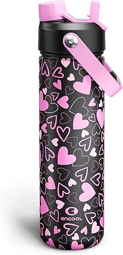 Miniatura 20 de ENCOOL Botella de agua aislada con popote, de acero inoxidable, a prueba de fugas, sin BPA, al vacío de doble pared que se mantiene fría durante 24