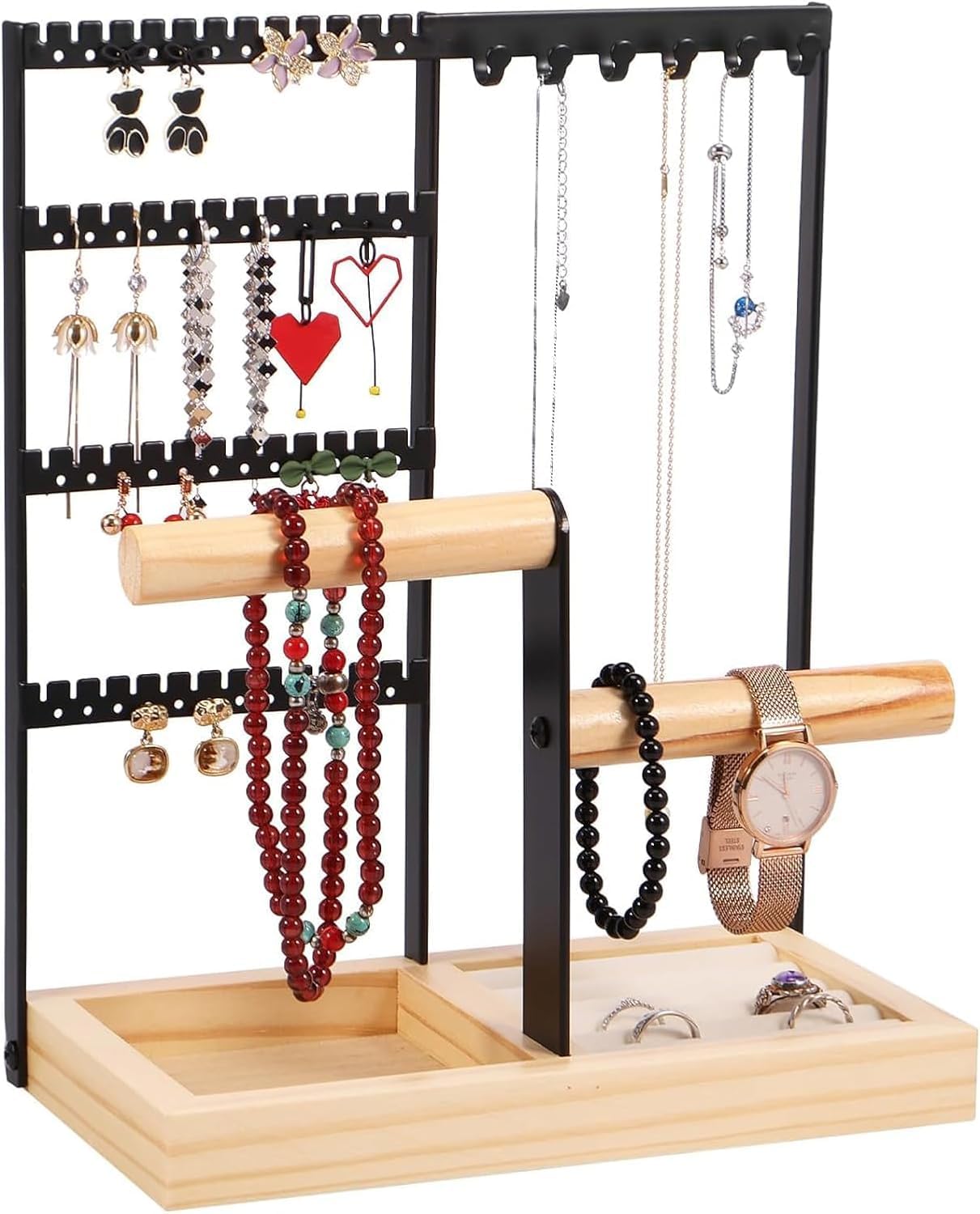 Dezyn Black - Jewellery Stand - Jewellery Organiser With Multiple Tiers For Displaying And Storing Necklaces/Bracelets/Earrings/Rings/Watches - Jewellery Holder, A Gift For Loved Ones (Black)