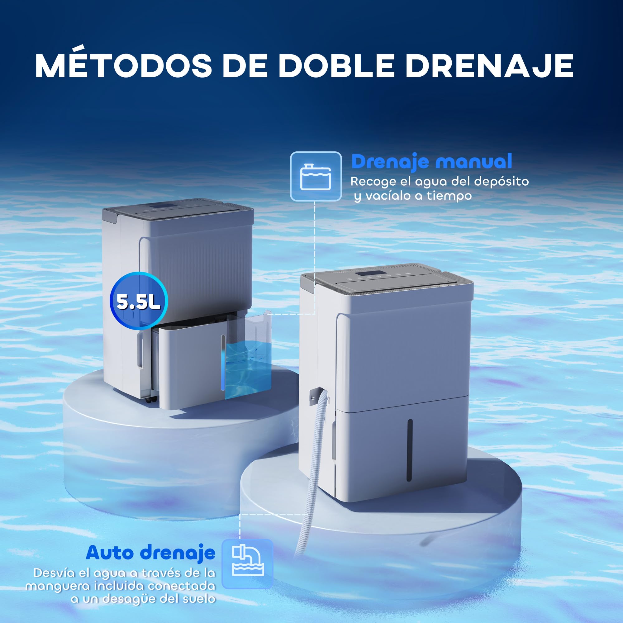HOMCOM Deshumidificador 35L/día Depósito 5,5L Silencioso 3 Modos Blanco | Deshumidificador Eléctrico, Pantalla LED, Temporizador 24 H, Bloqueo Infantil, Drenaje Continuo, hasta 40-100㎡