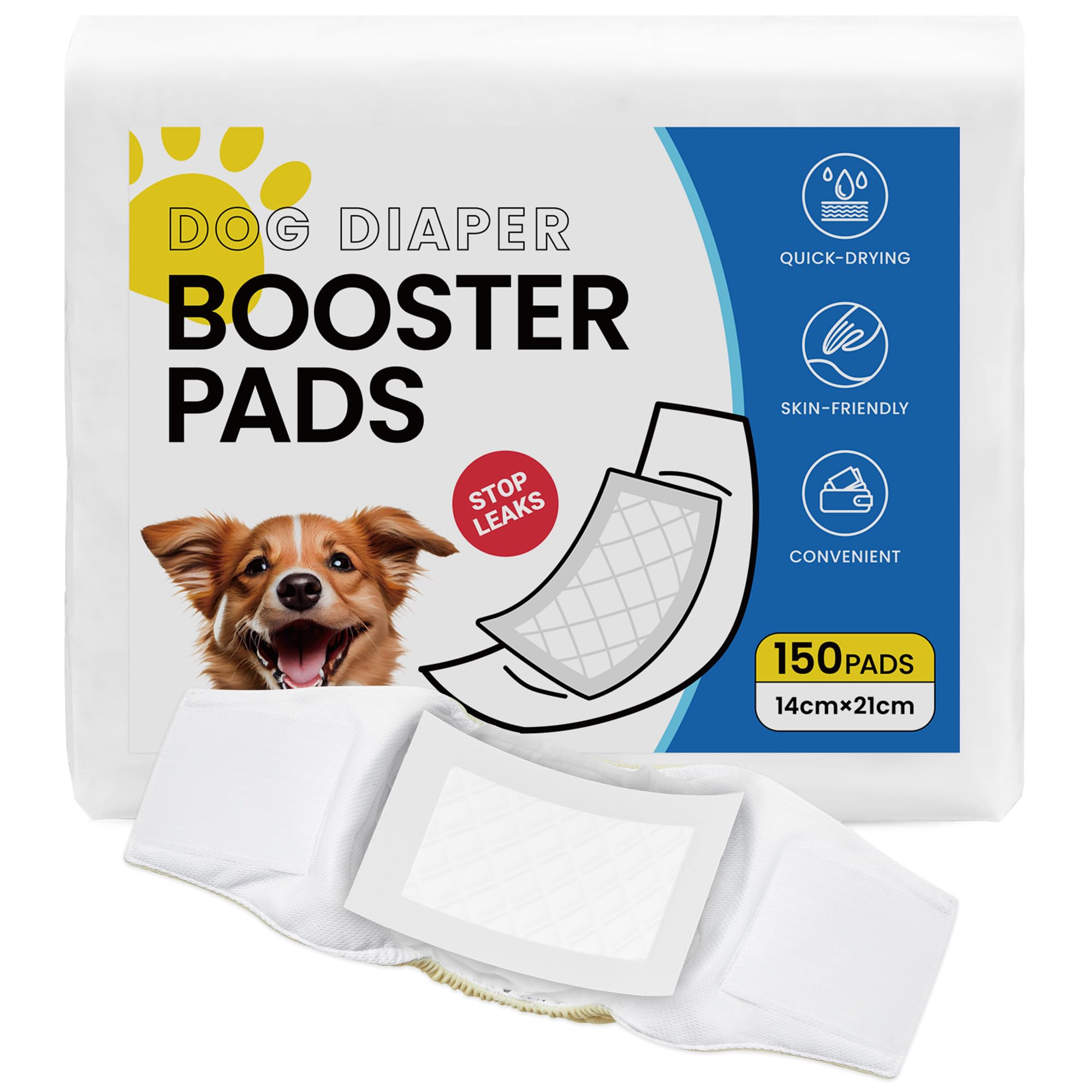 ublures de Couches jetables pour Chiens mâles et Femelles Super Absorbantes et Anti-fuites pour, 150 unités, compatibles avec Bandeaux réutilisables et Culottes lavables,Long