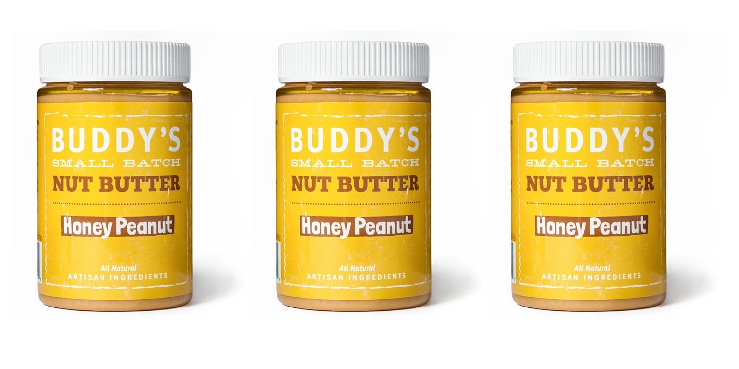 Buddy's Nut Butters Honey Peanut Butter - Pack of 3, 16oz Jars - Small Batch, Small-Batch Nut Butter