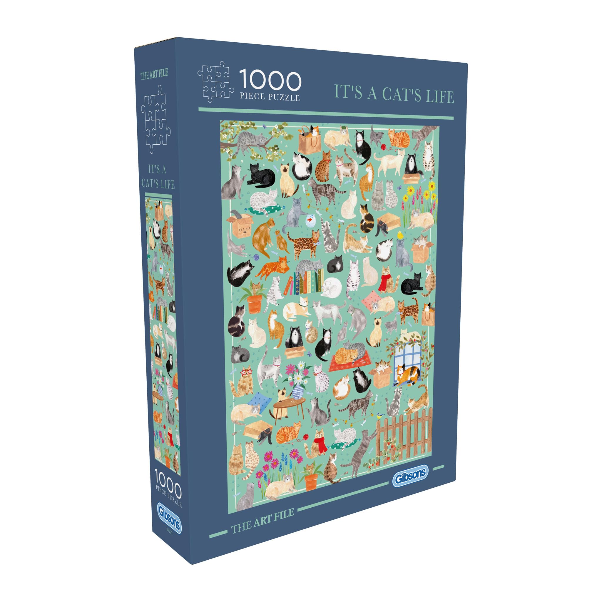 Gibsons It's a Cat's Life 1000 Piece Jigsaw Puzzle for Adults & Teens - Cats Beautiful Artwork, Part of The Art File Collection - Premium Sustainable Puzzle Made in the UK/EU - Great Gift