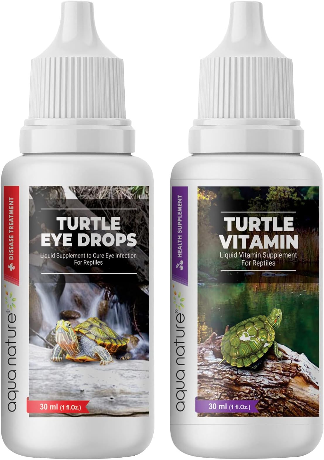 AquaNature® Special Combo Turtle Eye Drops & Turtle Vitamin Supplement Drop for Swollen, Inflamed, Infected Eye & for Essential Vitamins and Minerals of Healthy Turtle Healthcare 30Ml Each