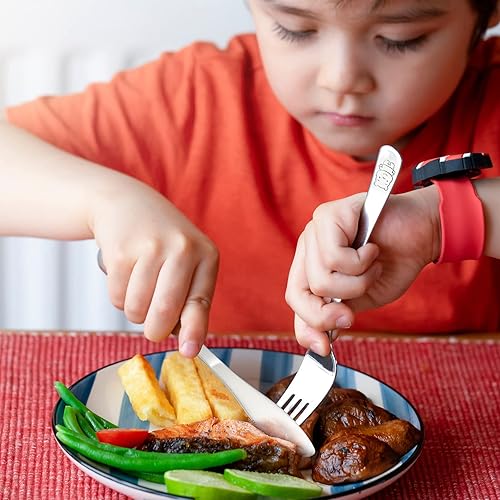 Miniatura 6 de VITEVER Juego de cubiertos de acero inoxidable para niños, 12 piezas, tenedores, cucharas y cuchillos seguros para niños, pulido con espejo, apto