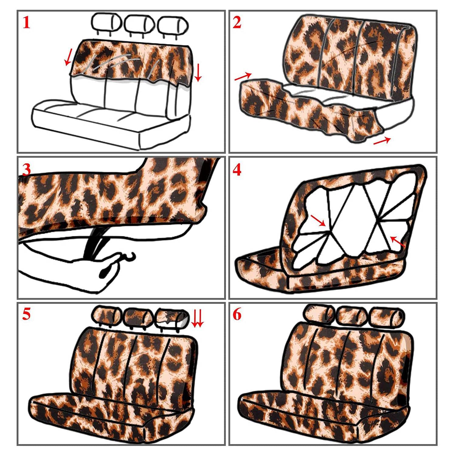 Juego de 15 fundas de asiento con estampado de leopardo, para volante, almohadilla de seguridad, posavasos, reposabrazos acolchado y