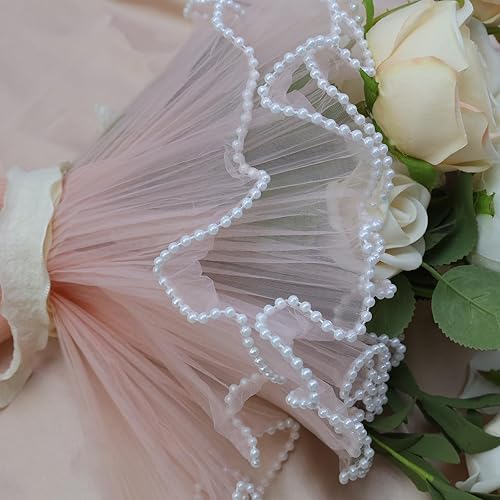 Miniatura 4 de Papel de regalo de ramo de 11 pulgadas x 4.5 yardas, tela de embalaje de flores arrugadas con borde de perla para fiestas, regalo de boda, día de la