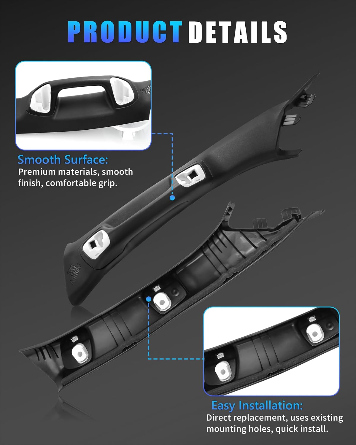 Driver Side A-Pillar Grab Handle for 2016-2023 Tacoma 3rd Gen, Tacoma A-Pillar Grab Handle Matches Passenger Side, Sturdy & No Creaking Noise, OEM-Style Texture, Easy Installation, Black