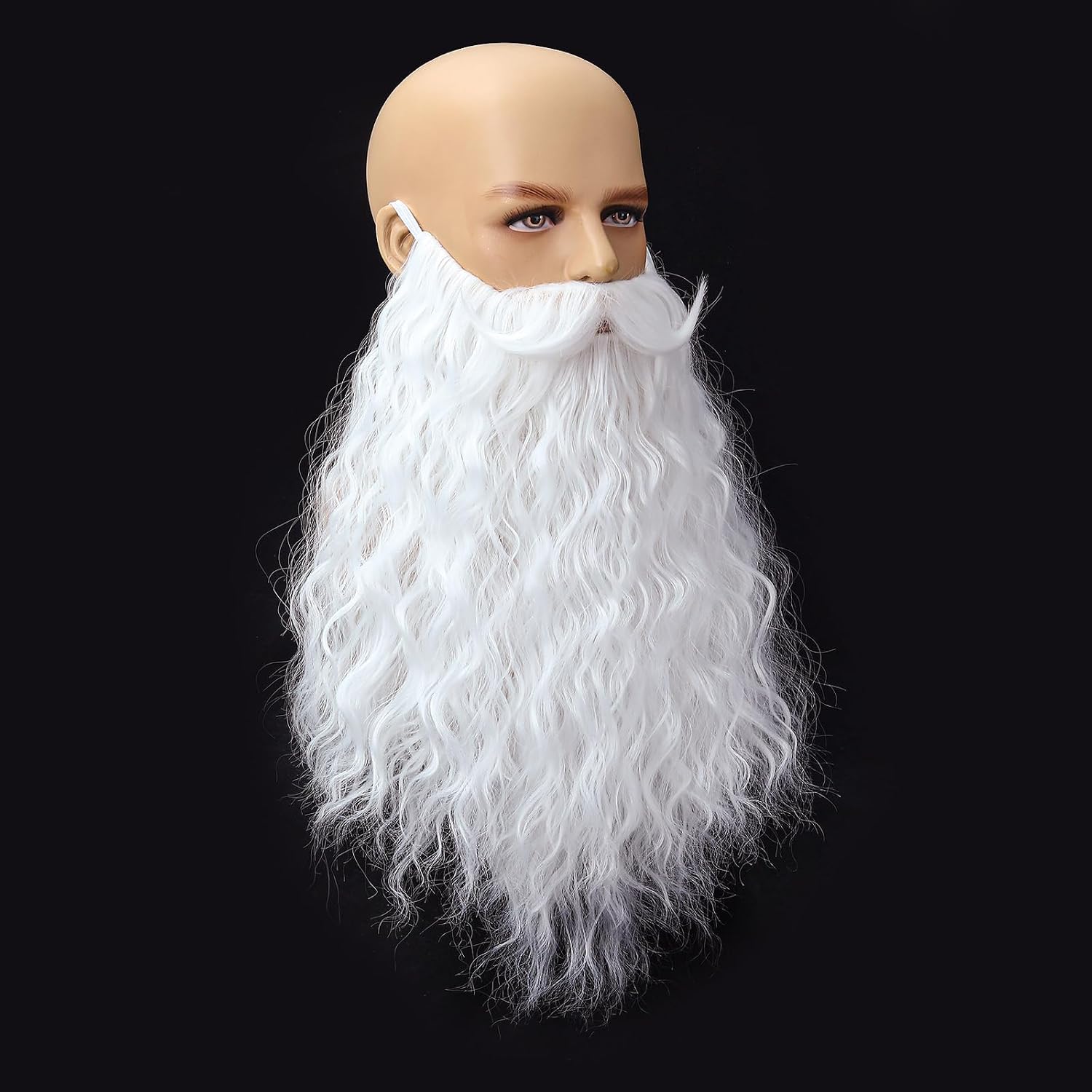 Long Wavy Wizard Fake Beard with Elastic Band Men’s Dress Up Fun Facial Hair Costume Beard and Mustache for Halloween Cosplay Party (White)