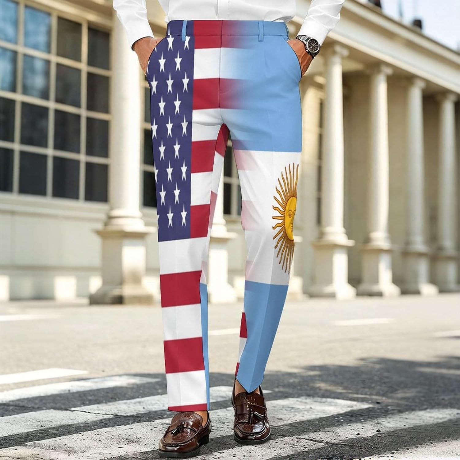 U.S.A Argentina Flag Men's Classic Fit Suit Pants Straight Leg Design Printed Trousers