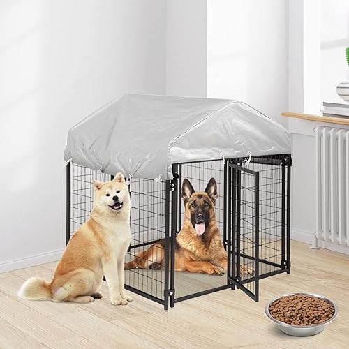 Miniatura 4 de Perrera para perros grandes y resistentes 4 x 4 x 43 pies alambre soldado de metal con techo impermeable resistente a los rayos UV