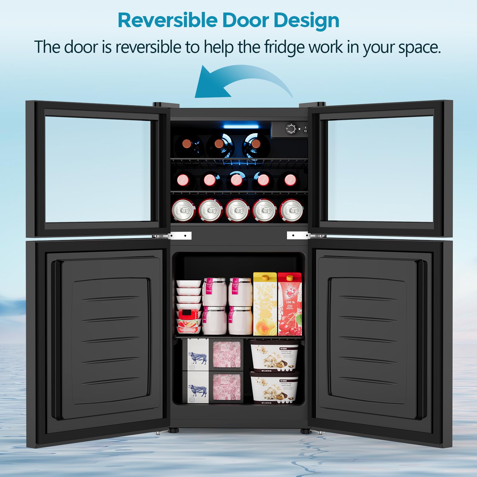 Cowsar 2.6 Cu.Ft Beverage Refrigerator & Mini Fridge With Freezer - Glass Door, Reversible Design, Adjustable Thermostat For Dorm, Office, Bedroom on Fridge.com - View 5