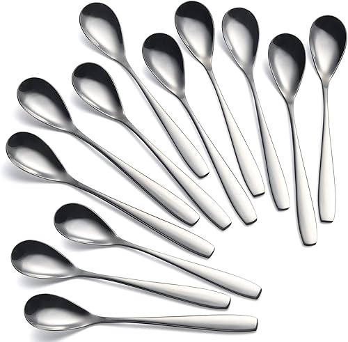 Juego de 12 cucharas de huevo de acero inoxidable de 5.5 pulgadas suaves para postres, té, café, helado