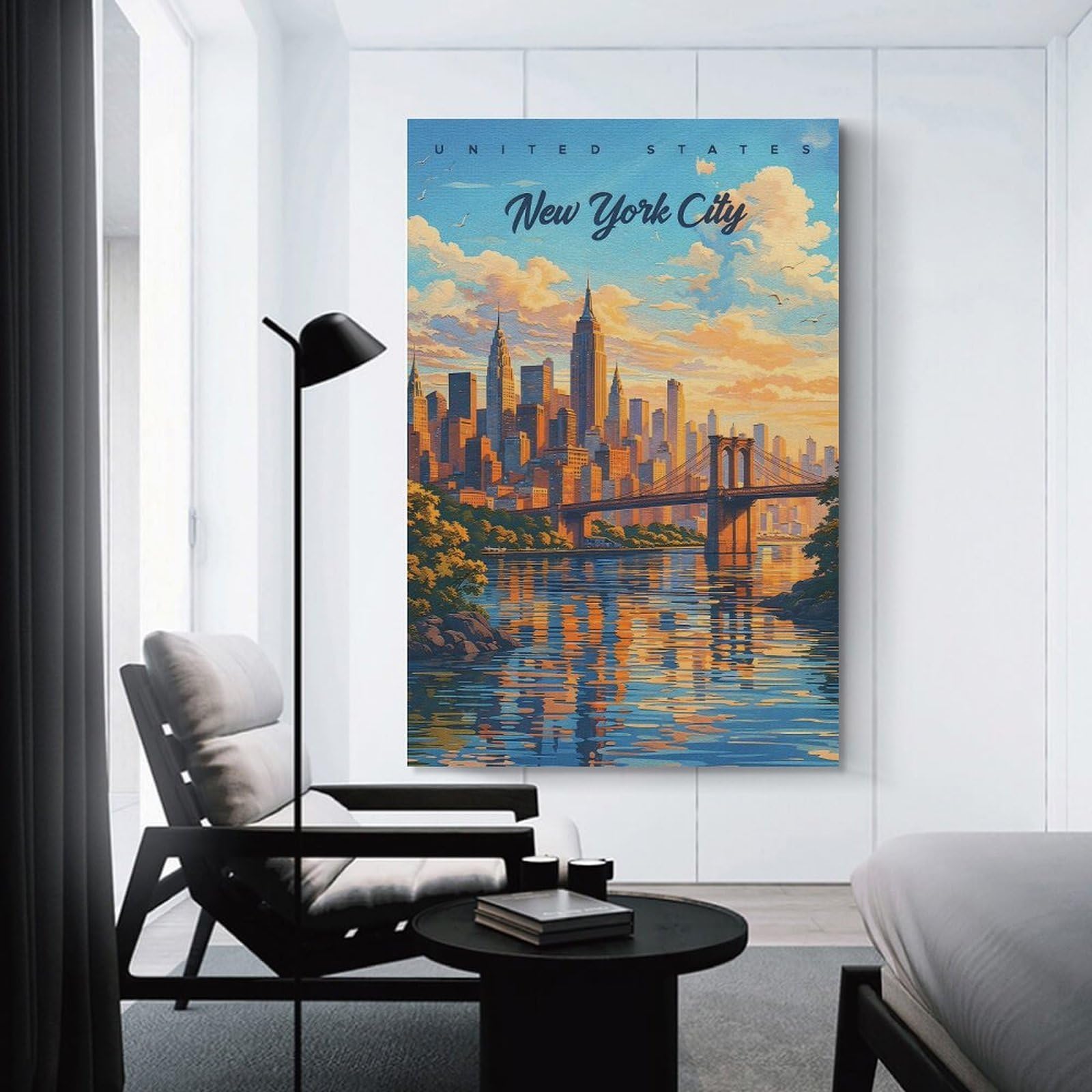 Junmoney New York City Skyline at Sunset(3) Room Decor Wall Art, 20x30inch(50x75cm), for Hallway, Lounge Or Guest Room, Gift Idea for Housewarming And Birthdays
