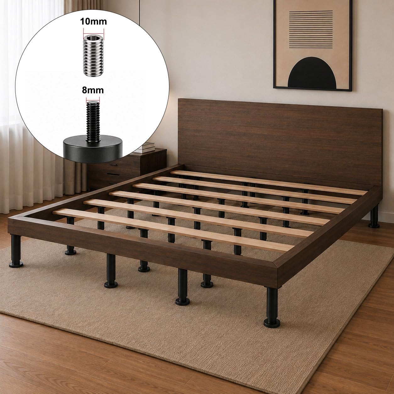 Adjustable 4.5-7 inch Bed Support Legs,Replacement Bed Legs, M8 M10