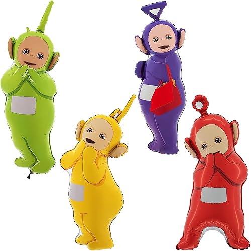 Toyland Paquete de globos de aluminio con forma de teletubbies de 4 a 32 pulgadas, Tinky Winky, Dipsy, Lala & Po, decoraciones de fiesta infantil