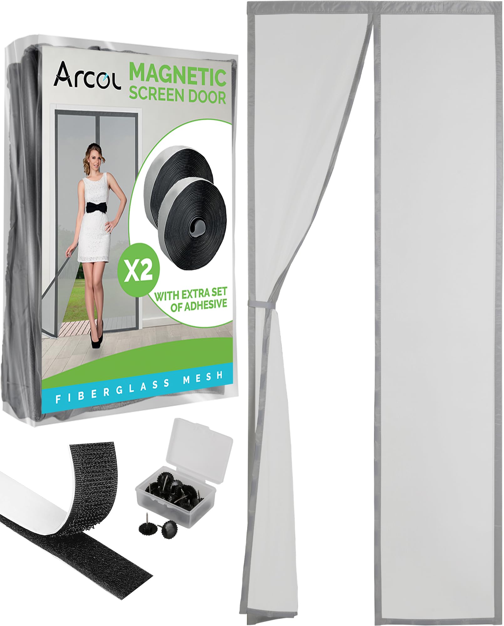 Arcol Grey Magnetic Fly Screen Door 140X240cm Premium Fibreglass – Stop Flies & Mosquitoes In 3 Min., Ultra-Fine Anti-Insect Net, Automatic Closure With Magnets & Weights, Tear Tape (Gray)