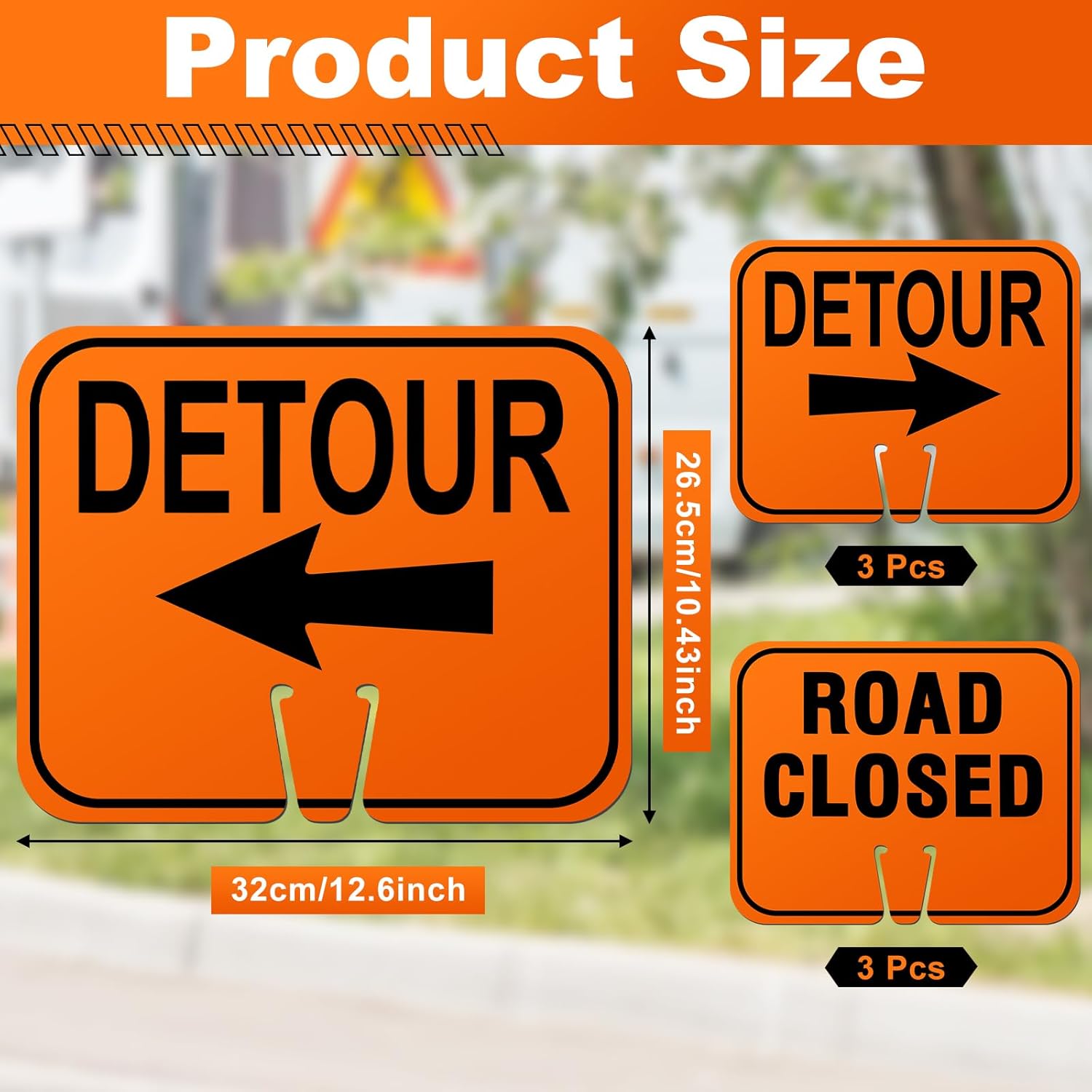 Geetery 6 Pcs Traffic Cone Arrow Signs 10.4"x 12.6" Reversible Orange Road Signs Bulk Road Closed Cone Top Traffic Warning Directional Left Right Arrows Sign for Outdoor Construction (Detour)