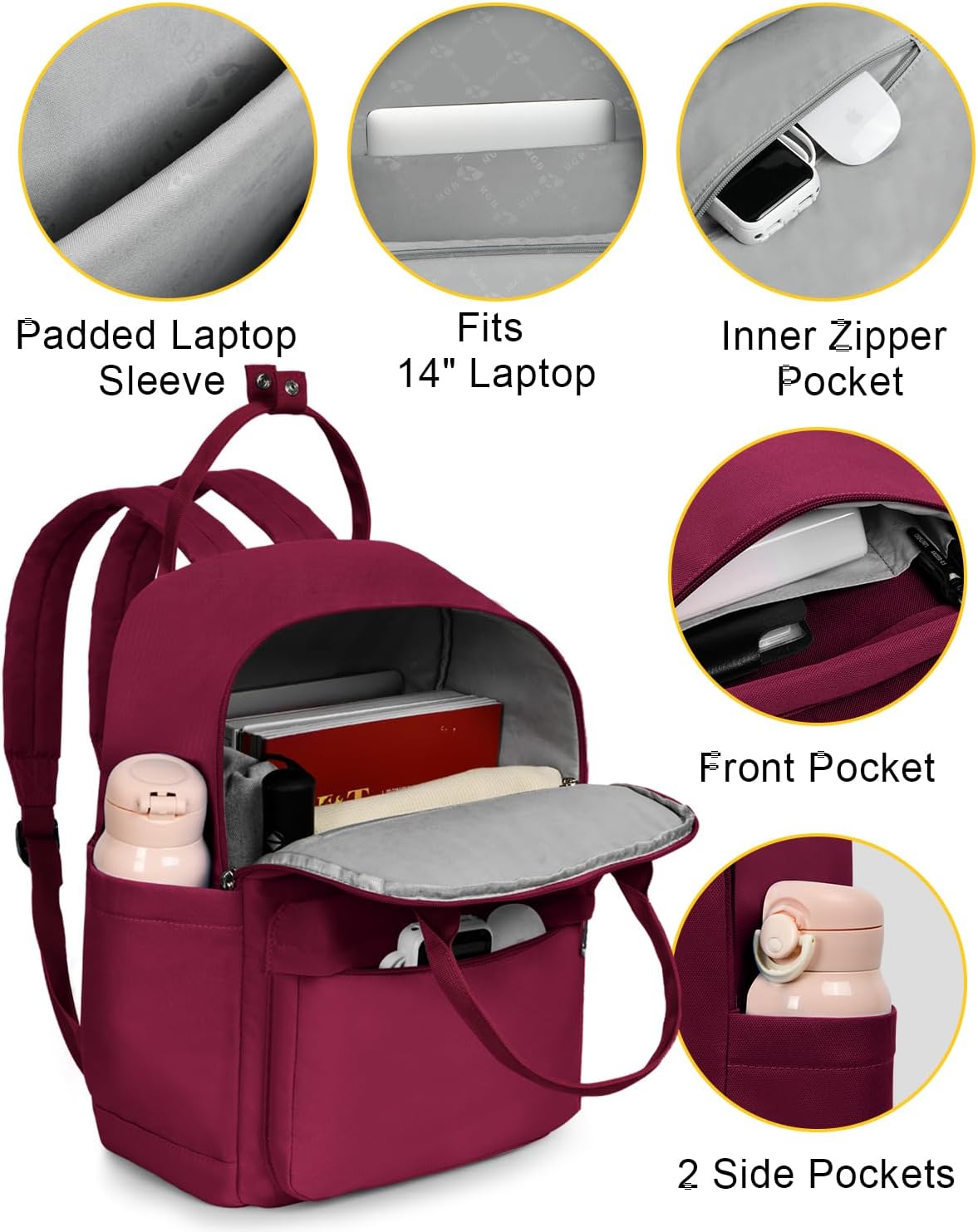 Laptop Backpack for Women and Men, Water Resistant Small Backpack Purse Gifts for Travel Commute Work, Lightweight Durable with Adjustable Shoulder Straps and Laptop Compartment (Red)