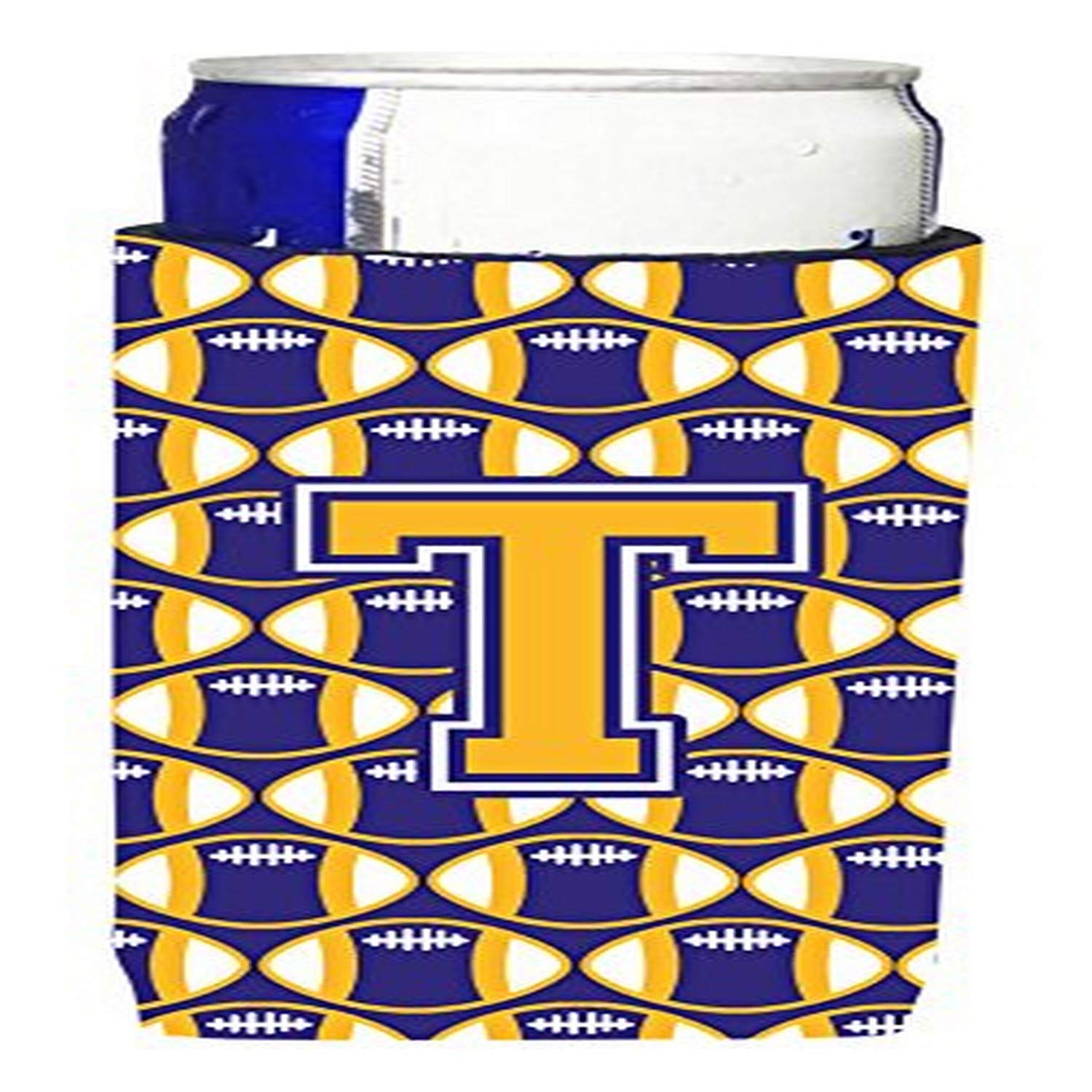 Letter T Football Purple and Gold Ultra Beverage Insulators for Slim cans CJ1064-TMUK