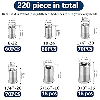 Vista 3 de Kit surtido de tuercas remachables SAE (220 piezas), #8-32#10-24 1/4"-20 5/16"-18 3/8"-16, Juego de tuercas remachables de acero inoxidable 304