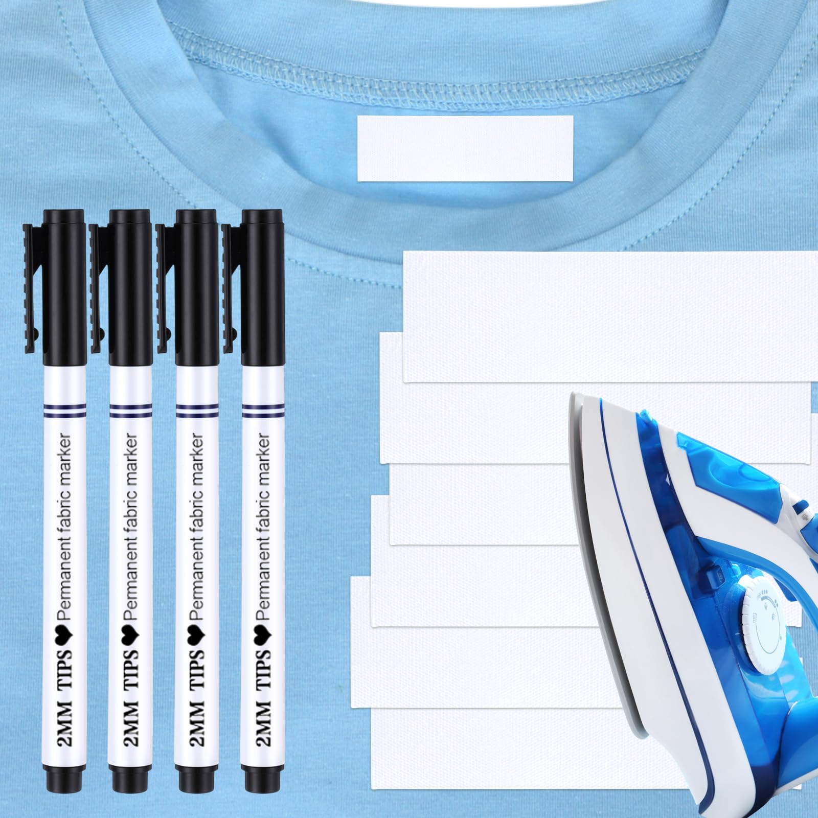 Tatuo 1000 etichette scrivibili termoadesive per abbigliamento, etichette personalizzate in tessuto, con 2 pennarelli indelebili, per infermieri, casa, università, campo, per uniformi diurne