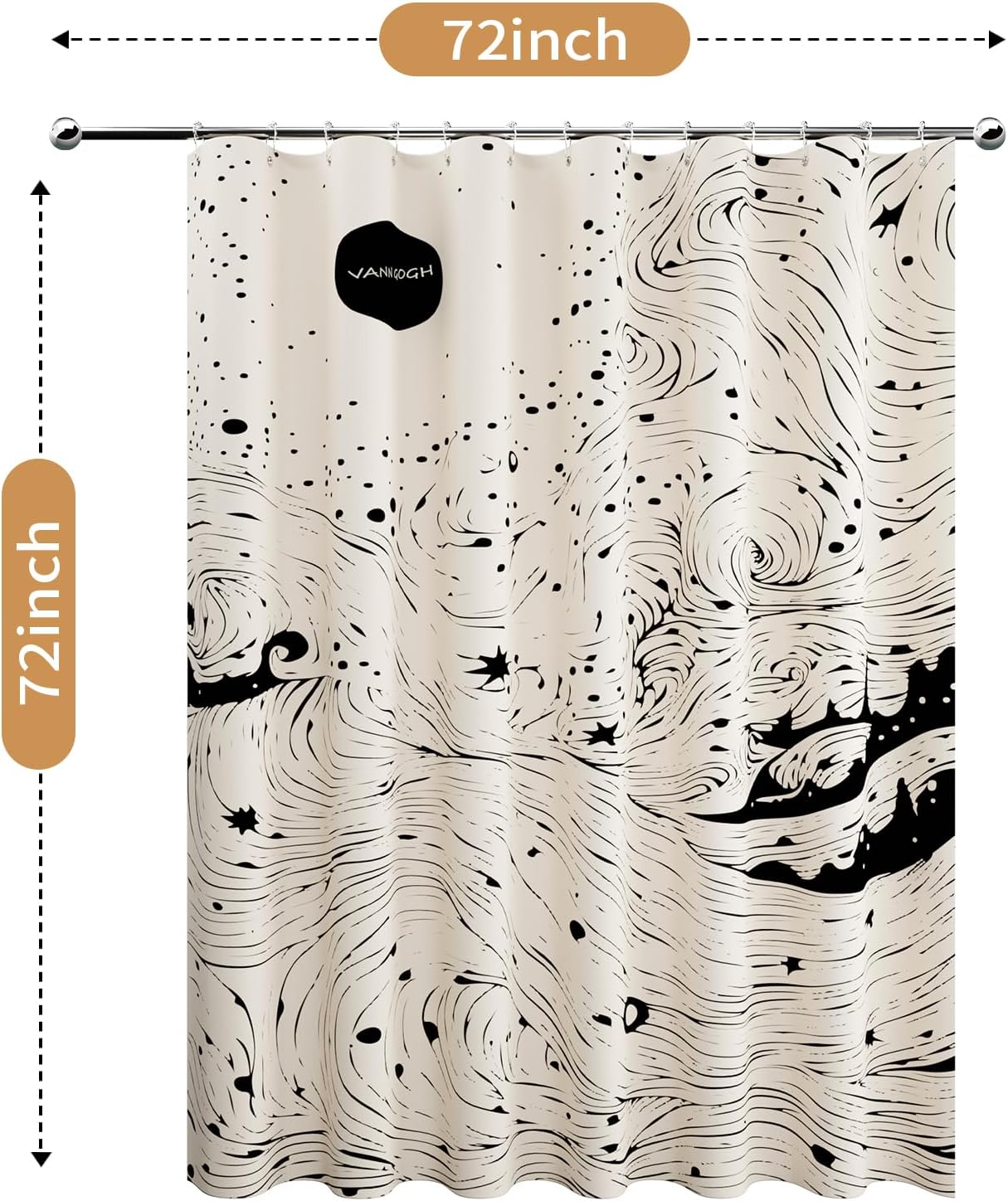 LaCyan Shower Curtain with 12 Hooks Waterproof Curtain for Bathroom Modern Art Floral Polyester Fabric Abstract Shower Curtains 72x72 Starry-Night