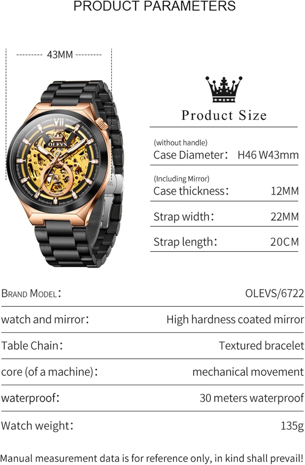 OLEVS Automatic Watch for Men Self-Winding Diamond Waterproof Stainless Steel Wrist Watches Tourbillon Skeleton Mechanical - Image 6