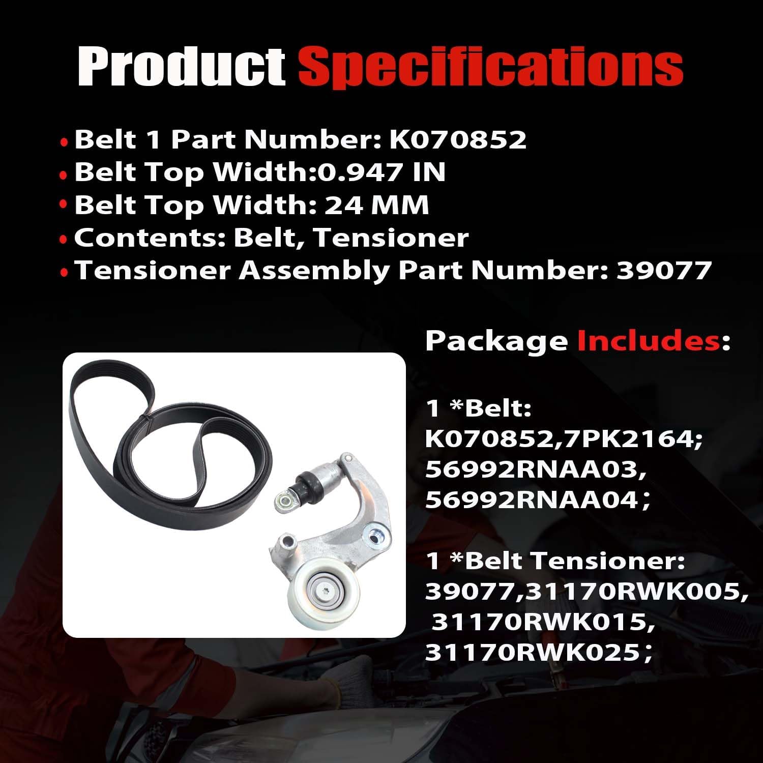 AUCERAMIC Serpentine Drive Belt Tensioner Assembly with Pulley Compatible with 2007-2011 Honda Civic 1.8L Replaces 31170-RWK-005 31170RWK025 K070852