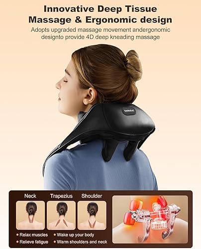 Miniatura 3 de Beleduc Masajeador de cuello y hombros con calor relajante, masajeador inalámbrico de cuello y espalda, masaje de amasamiento profundo Shiatsu 4D
