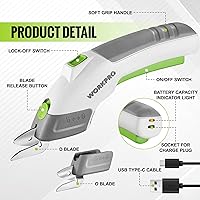 Vista 2 de WORKPRO Tijeras Eléctricas Inalámbricas con 2 Cuchillas, Herramienta de Corte de Cizallas Potentes Recargables de 4V para Tela, Cuero, Alfombra