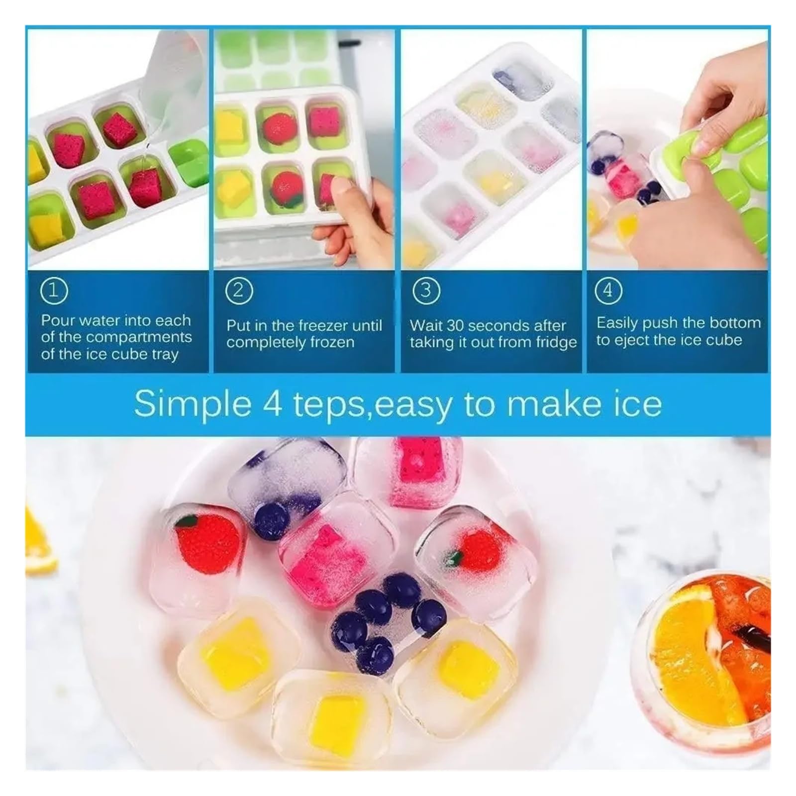 Stampo for ghiaccio in silicone, vassoio estivo for la casa durevole, con accessori da cucina di produzione coperti(4pcs)