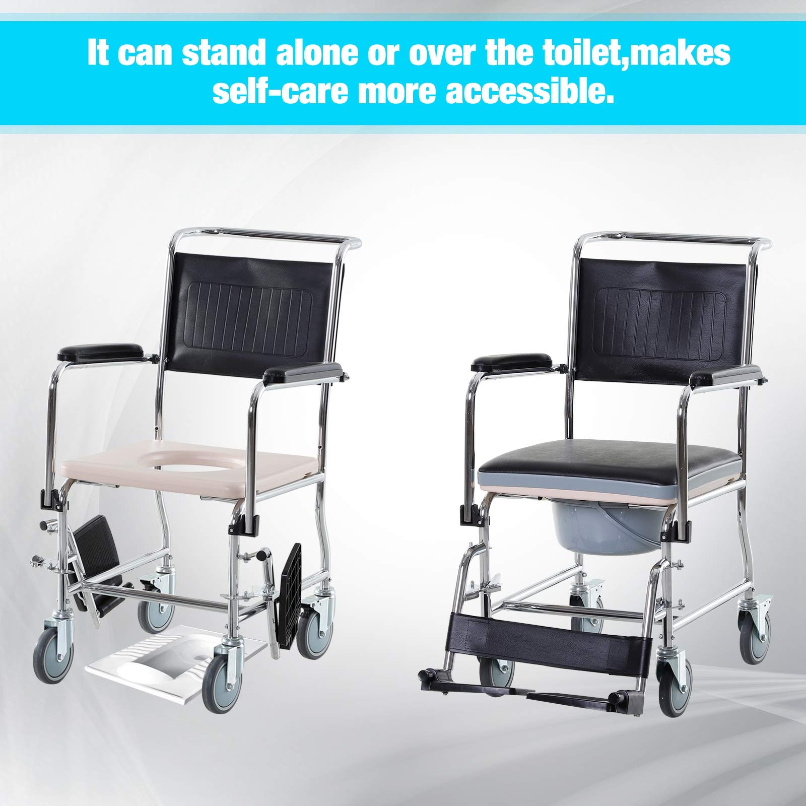 Shower Rolling Chair Personal Mobility Assist Bedside Commode