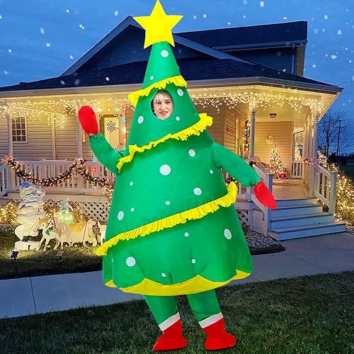Miniatura 5 de JUROSAICA Disfraz inflable de árbol de Navidad, disfraz inflable de árbol de Navidad para adultos, divertido disfraz de árbol de Navidad verde para